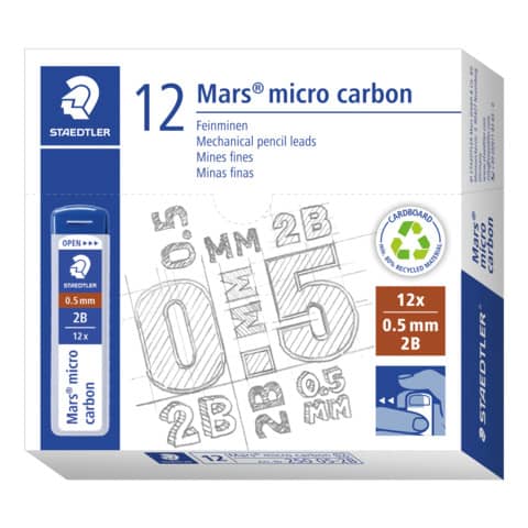 Mine sottili Staedtler Mars micro carbon 250 2B  0,5 mm confezione da 12 pezzi - 250 05-2B